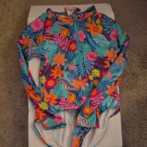 Blue and Pink Rashguard Swimwear with Long Sleeves